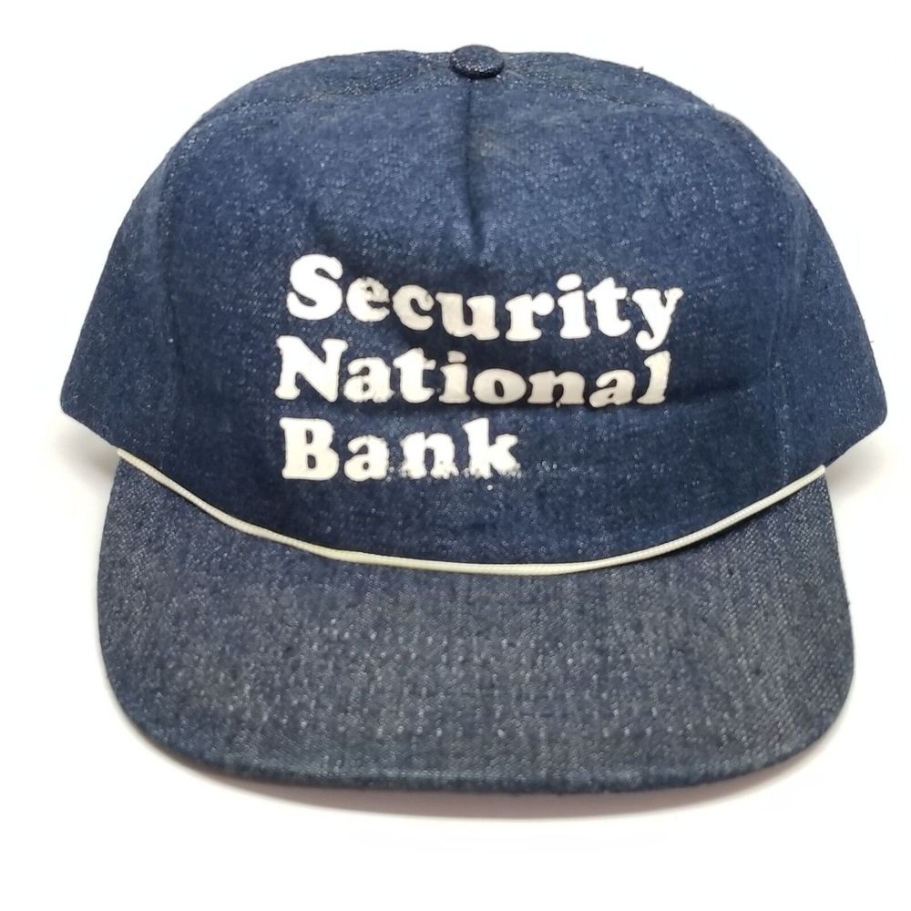 Vintage Security National Bank Heavy Denim Trucker Snapback Hat